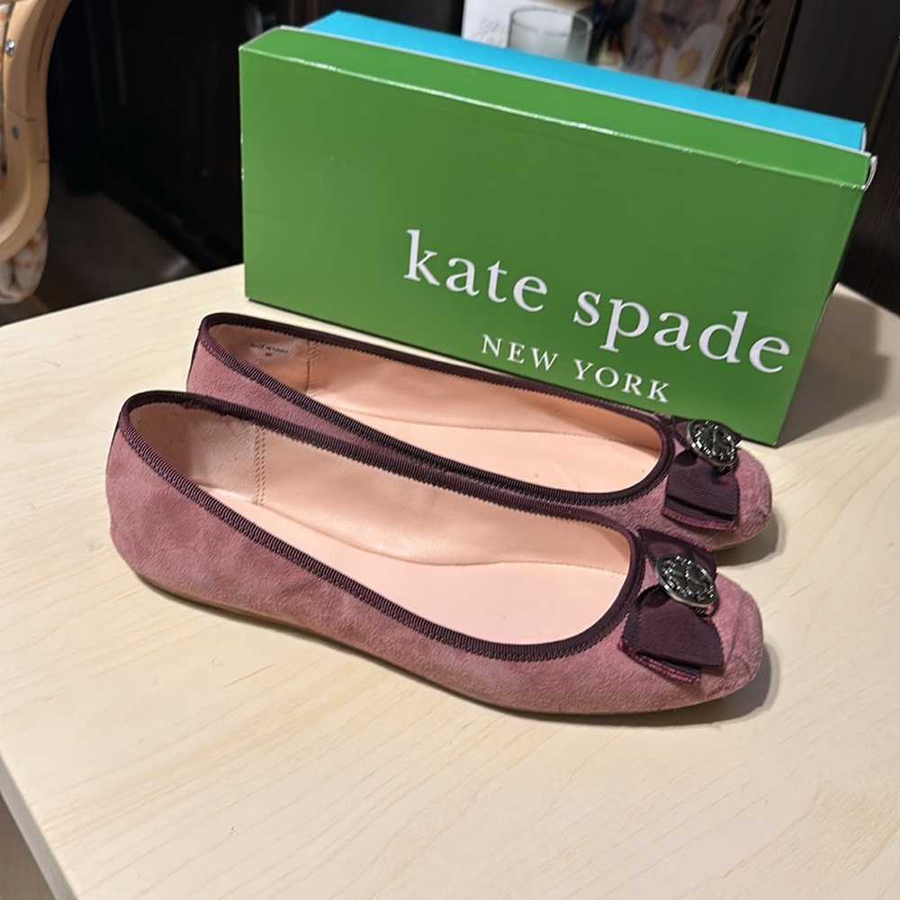KATE SPADE ♠️ NEW YORK FONTANA TOO DEEP ROSE KID SUEDE BALLET FLAT SHOES…